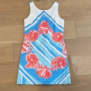 Lilly Pulitzer Blue and Red Shell Print Sleeveless Women's Dress size xs